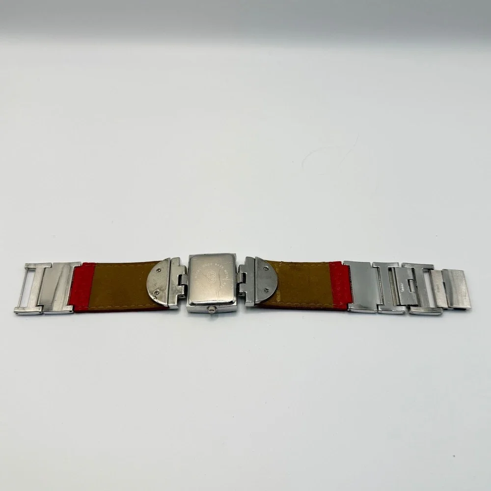 GG Quartz Japan Movt Watch Red Faux Leather Strap Mother of Pearl Dial Vintage